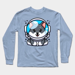 Cute baby husky dog wearing an astronaut helmet, cartoon character Long Sleeve T-Shirt